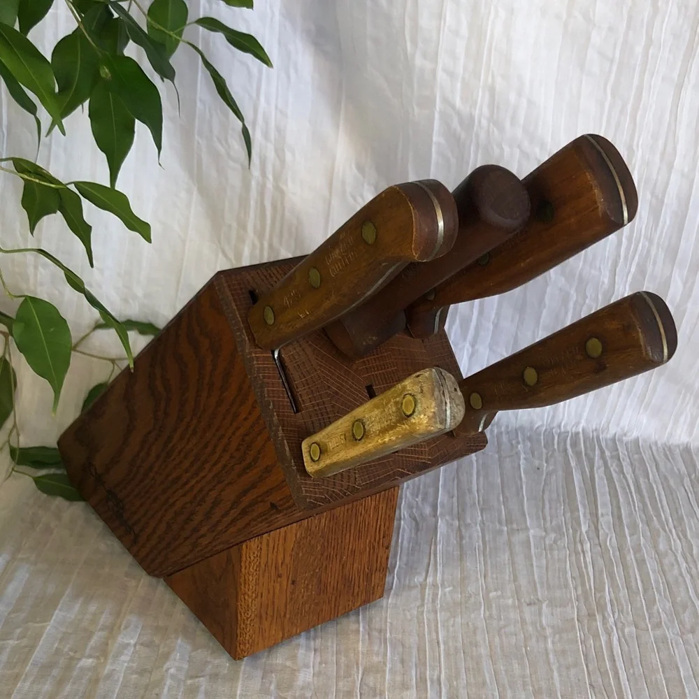 CHICAGO CUTLERY Knife Block set of 5 Chef knife, paring, sharpening tool ++